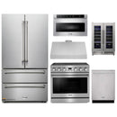 Thor Kitchen A-Series 6-Piece Appliance Package - 36-Inch Electric Range, Under Cabinet Range Hood, Refrigerator, Dishwasher, Microwave, and Wine Cooler in Stainless Steel