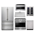 Thor Kitchen A-Series 6-Piece Appliance Package - 36-Inch Electric Range, Under Cabinet Range Hood, Refrigerator, Dishwasher, Microwave, and Wine Cooler in Stainless Steel