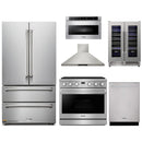 Thor Kitchen A-Series 6-Piece Appliance Package - 36-Inch Propane Gas Range, Wall Mount Range Hood, Refrigerator, Dishwasher, Microwave, and Wine Cooler in Stainless Steel