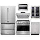 Thor Kitchen A-Series 6-Piece Appliance Package - 36-Inch Propane Gas Range, Under Cabinet Range Hood, Refrigerator, Dishwasher, Microwave, and Wine Cooler in Stainless Steel