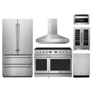 Thor Kitchen A-Series 6-Piece Appliance Package - 48-Inch Gas Range, Pro-Style Wall Mount Range Hood, Refrigerator, Dishwasher, Microwave, and Wine Cooler in Stainless Steel