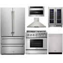 Thor Kitchen 6-Piece Pro Appliance Package - 36-Inch Dual Fuel Range, French Door Refrigerator, Wall Mount Hood, Dishwasher, Microwave Drawer, & Wine Cooler in Stainless Steel