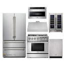 Thor Kitchen 6-Piece Pro Appliance Package - 36-Inch Dual Fuel Range with Propane Gas Cooktop , French Door Refrigerator, Under Cabinet Hood, Dishwasher, Microwave Drawer, and Wine Cooler in Stainless Steel