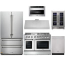 Thor Kitchen 6-Piece Pro Appliance Package - 48-Inch Dual Fuel Range, French Door Refrigerator, Dishwasher, Under Cabinet 11-Inch Tall Hood, Microwave Drawer, & Wine Cooler in Stainless Steel