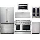 Thor Kitchen 6-Piece Pro Appliance Package - 48-Inch Dual Fuel Range with Propane Gas Cooktop , French Door Refrigerator, Dishwasher, Under Cabinet 11-Inch Tall Hood, Microwave Drawer, & Wine Cooler in Stainless Steel