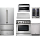 Thor Kitchen 6-Piece Appliance Package - 36-Inch Electric Range, French Door Refrigerator, Under Cabinet Hood, Dishwasher, Microwave Drawer, & Wine Cooler in Stainless Steel