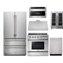 Thor Kitchen 6-Piece Pro Appliance Package - 36-Inch Gas Range, French Door Refrigerator, Under Cabinet Hood, Dishwasher, Microwave Drawer, & Wine Cooler in Stainless Steel