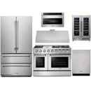 Thor Kitchen 6-Piece Pro Appliance Package - 48-Inch Propane Gas Range, French Door Refrigerator, Dishwasher, Under Cabinet 11-Inch Tall Hood, Microwave Drawer, & Wine Cooler in Stainless Steel