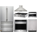 Thor Kitchen 6-Piece Pro Appliance Package - 36-Inch Propane Gas Rangetop , Electric Wall Oven, Wall Mount Hood, Refrigerator, Dishwasher, & Microwave in Stainless Steel