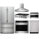 Thor Kitchen 6-Piece Pro Appliance Package - 36-Inch Propane Gas Rangetop , Electric Wall Oven, Wall Mount Hood, Refrigerator, Dishwasher, & Microwave in Stainless Steel