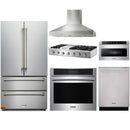 Thor Kitchen 6-Piece Pro Appliance Package - 48-Inch Propane Gas Rangetop, Electric Wall Oven, Pro Wall Mount Hood, Refrigerator, Dishwasher, & Microwave Drawer in Stainless Steel