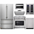Thor Kitchen 6-Piece Appliance Package - 36-Inch Propane Gas Range, French Door Refrigerator, Under Cabinet Hood, Dishwasher, Microwave Drawer, and Wine Cooler in Stainless Steel