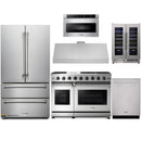 Thor Kitchen 6-Piece Appliance Package - 48-Inch Gas Range, French Door Refrigerator, Under Cabinet 11-Inch Hood, Dishwasher, Microwave Drawer, and Wine Cooler in Stainless Steel