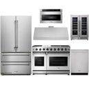 Thor Kitchen 6-Piece Appliance Package - 48-Inch Propane Gas Range, French Door Refrigerator, Under Cabinet 11-Inch Hood, Dishwasher, Microwave Drawer, and Wine Cooler in Stainless Steel