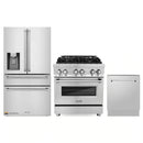 ZLINE 3-Piece Appliance Package - 30-Inch Dual Fuel Range, Refrigerator with Water Dispenser, Convertible Wall Mount Hood, and 3-Rack Dishwasher in Stainless Steel