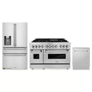 ZLINE 3-Piece Appliance Package - 48-Inch Dual Fuel Range, Refrigerator with Water Dispenser, Convertible Wall Mount Hood, and 3-Rack Dishwasher in Stainless Steel