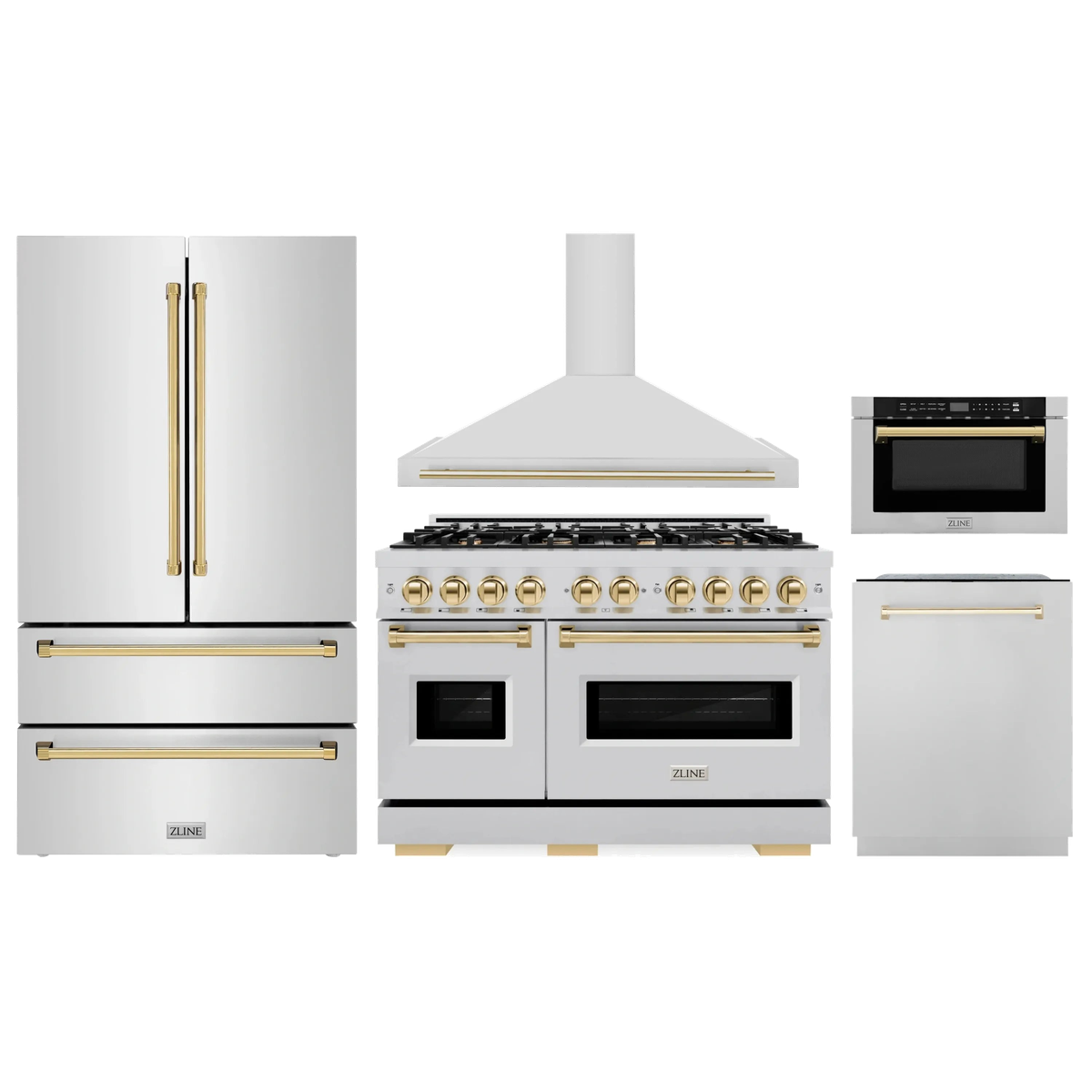 ZLINE 5-piece appliance package with gold accents (APR5-CGRZ-48-G)