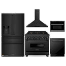 ZLINE 5-Piece Appliance Package - 36-Inch Dual Fuel Range, Refrigerator with Water Dispenser, Convertible Wall Mount Hood, Microwave Oven, and 3-Rack Dishwasher in Black Stainless Steel