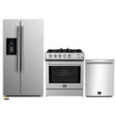 Forno 3-Piece Appliance Package - 30-Inch Gas Range, Refrigerator with Water Dispenser, and Dishwasher in Stainless Steel