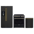 Forno Espresso 3-Piece Appliance Package - 30-Inch Electric Range, Refrigerator with Water Dispenser and Dishwasher in Black with Antique Brass Trim