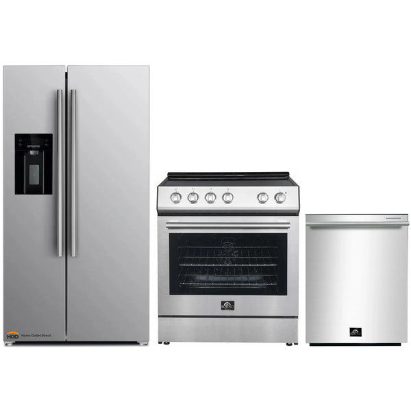 Forno Espresso 3-Piece Appliance Package - 30-Inch Electric Range, Refrigerator with Water Dispenser and Dishwasher in Stainless Steel