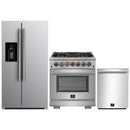 Forno 3-Piece Pro Appliance Package - 30-Inch Dual Fuel Range, Refrigerator with Water Dispenser, & Dishwasher in Stainless Steel