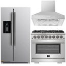 Forno 3-Piece Pro Appliance Package - 36-Inch Dual Fuel Range, Refrigerator with Water Dispenser, & Wall Mount Hood in Stainless Steel