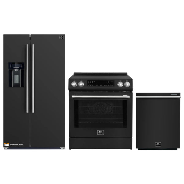 Forno Espresso 3-Piece Appliance Package - 30-Inch Induction Range, Refrigerator with Water Dispenser and Dishwasher in Black with Stainless Steel Handle