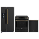 Forno Espresso 3-Piece Appliance Package - 30-Inch Induction Range, Refrigerator with Water Dispenser and Dishwasher in Black with Antique Brass Trim