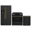 Forno Espresso 3-Piece Appliance Package - 30-Inch Induction Range, Refrigerator with Water Dispenser and Dishwasher in Black with Antique Brass Trim