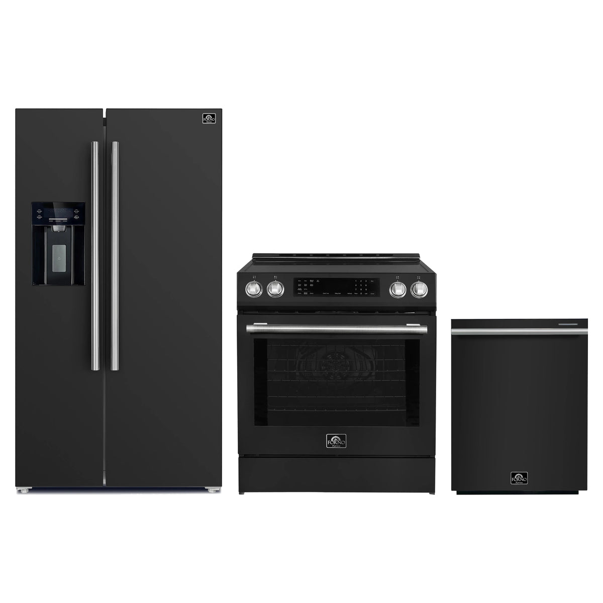 Forno Espresso 3-Piece Appliance Package - 30-Inch Induction Range, Refrigerator with Water Dispenser and Dishwasher in Black with Stainless Steel Trim