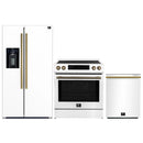 Forno Espresso 3-Piece Appliance Package - 30-Inch Induction Range, Refrigerator with Water Dispenser and Dishwasher in White with Antique Brass Trim
