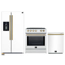 Forno 3-Piece Appliance Package - 30-Inch Induction Range, Refrigerator with Water Dispenser, and Dishwasher in White with Antique Brass Trim