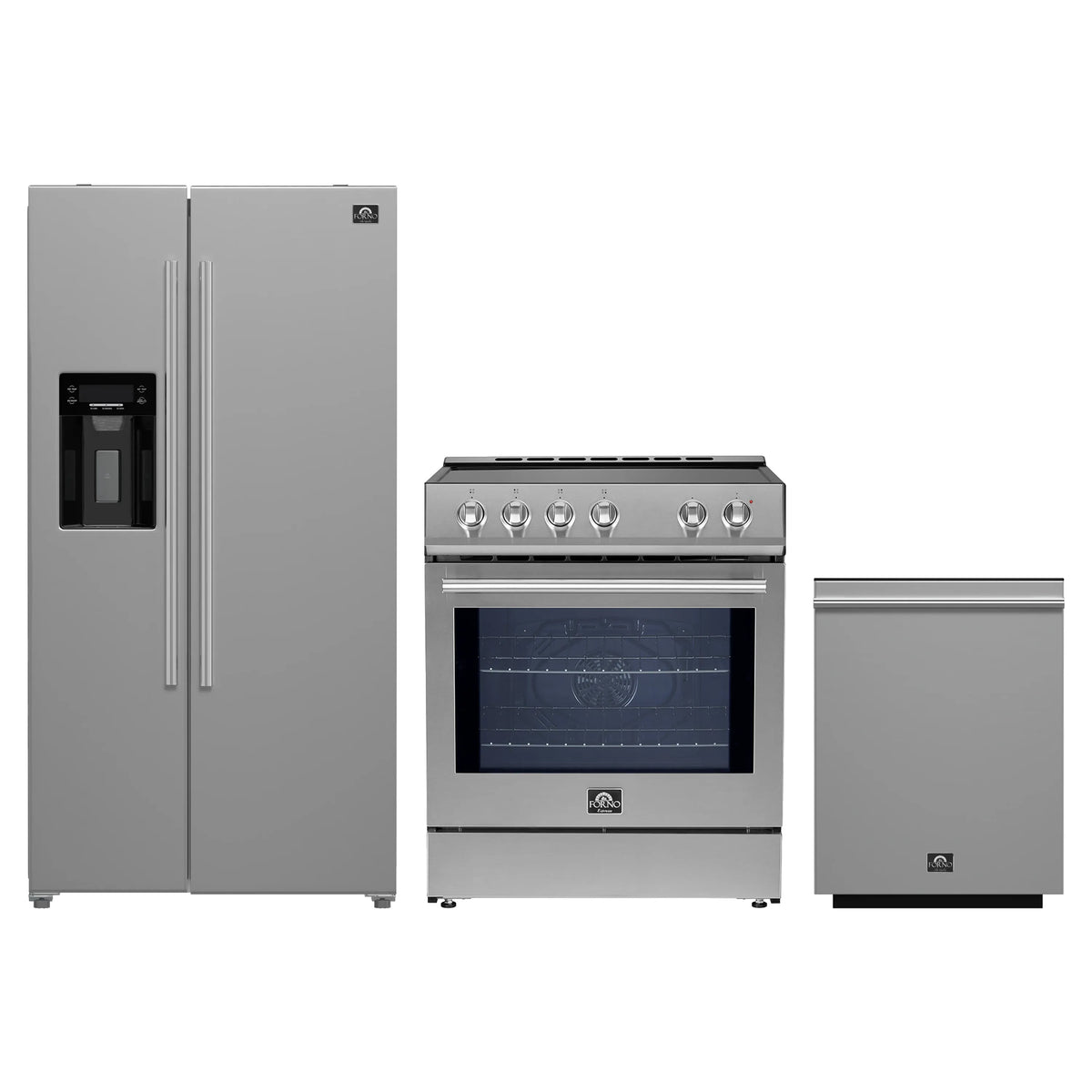 Forno 3-Piece Appliance Package - 30-Inch Induction Range, Refrigerator with Water Dispenser, and Dishwasher in Stainless Steel