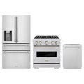 ZLINE 3-Piece Appliance Package - 30-Inch Dual Fuel Range, Refrigerator with Water Dispenser, and Dishwasher in Stainless Steel