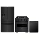 ZLINE 3-Piece Appliance Package - 30-Inch Dual Fuel Range, Refrigerator with Water Dispenser, and Dishwasher in Black Stainless Steel