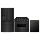 ZLINE 3-Piece Appliance Package - 36-Inch Dual Fuel Range, Refrigerator with Water Dispenser, and Dishwasher in Black Stainless Steel