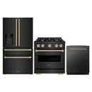 ZLINE 3-Piece Appliance Package - 30-Inch Dual Fuel Range, Refrigerator with Water Dispenser, and Dishwasher in Black Stainless Steel with Champagne Bronze Accents