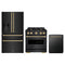ZLINE 3-Piece Appliance Package - 30-Inch Dual Fuel Range, Refrigerator with Water Dispenser, and Dishwasher in Black Stainless Steel with Champagne Bronze Accents