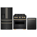 ZLINE 3-Piece Appliance Package - 30-Inch Dual Fuel Range, Refrigerator with Water Dispenser, and Dishwasher in Black Stainless Steel with Gold Accents