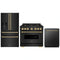 ZLINE 3-Piece Appliance Package - 36-Inch Dual Fuel Range, Refrigerator with Water Dispenser, and Dishwasher in Black Stainless Steel with Champagne Bronze Accents