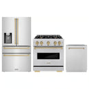 ZLINE 3-Piece Appliance Package - 30-Inch Dual Fuel Range, Refrigerator with Water Dispenser, and Dishwasher in Stainless Steel with Champagne Bronze Accents