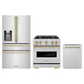 ZLINE 3-Piece Appliance Package - 30-Inch Dual Fuel Range, Refrigerator with Water Dispenser, and Dishwasher in Stainless Steel with Champagne Bronze Accents