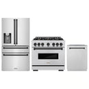 ZLINE 3-Piece Appliance Package - 36-Inch Dual Fuel Range, Refrigerator with Water Dispenser, and Dishwasher in Stainless Steel with Matte Black Accents