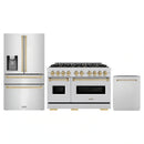 ZLINE 3-Piece Appliance Package - 48-Inch Dual Fuel Range, Refrigerator with Water Dispenser, and Dishwasher in Stainless Steel with Champagne Bronze Accents