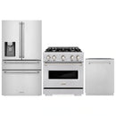 ZLINE 3-Piece Appliance Package - 30-Inch Gas Range, Refrigerator with Water Dispenser, and Dishwasher in Stainless Steel