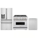 ZLINE 3-Piece Appliance Package - 36-Inch Gas Range, Refrigerator with Water Dispenser, and Dishwasher in Stainless Steel