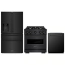 ZLINE 3-Piece Appliance Package - 30-Inch Gas Range, Refrigerator with Water Dispenser, and Dishwasher in Black Stainless Steel