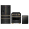 ZLINE 3-Piece Appliance Package - 30-Inch Gas Range, Refrigerator with Water Dispenser, and Dishwasher in Black Stainless Steel with Champagne Bronze Accents