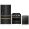 ZLINE 3-Piece Appliance Package - 30-Inch Gas Range, Refrigerator with Water Dispenser, and Dishwasher in Black Stainless Steel with Champagne Bronze Accents